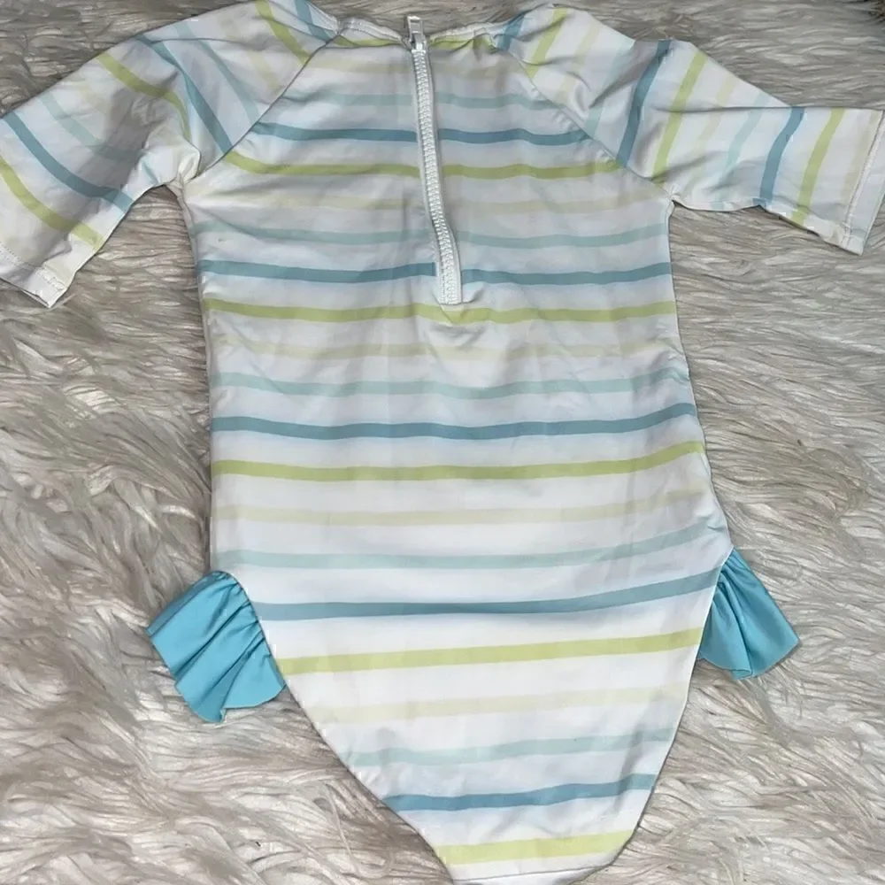 ‎SugarFoot swim girls 3/4 sleeve ruffle one piece buttery Soft Italian fabric